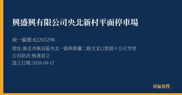 興盛興有限公司央北新村平面停車場的照片-統編 82205298(新北市) 公司登記資料與營業項目詳細圖表