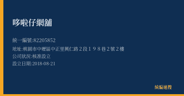 哆啦仔網舖的照片-統編 82205852(桃園市) 公司登記資料與營業項目詳細圖表