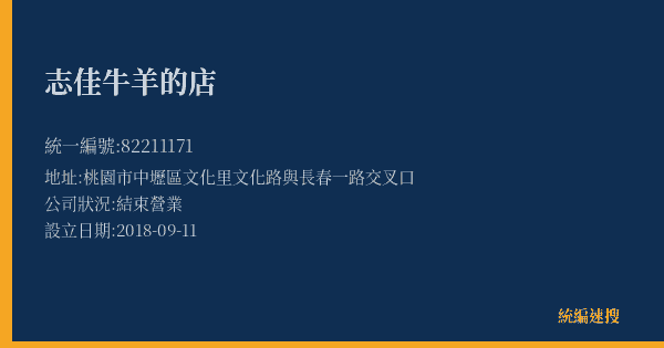 志佳牛羊的店的照片-統編 82211171(桃園市) 公司登記資料與營業項目詳細圖表