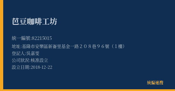 芭豆咖啡工坊的照片-統編 82215015(基隆市) 公司登記資料與營業項目詳細圖表