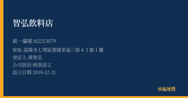 智弘飲料店的照片-統編 82215079(基隆市) 公司登記資料與營業項目詳細圖表