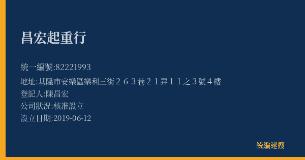 昌宏起重行的照片-統編 82221993(基隆市) 公司登記資料與營業項目詳細圖表