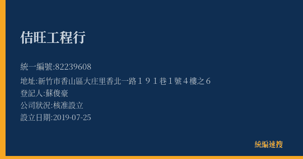 佶旺工程行的照片-統編 82239608(新竹市) 公司登記資料與營業項目詳細圖表