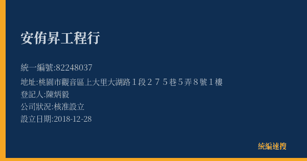 安侑昇工程行的照片-統編 82248037(桃園市) 公司登記資料與營業項目詳細圖表