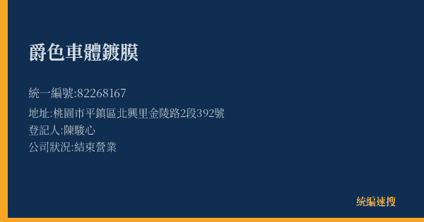 爵色車體鍍膜的照片-統編 82268167(桃園市) 公司登記資料與營業項目詳細圖表