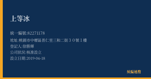 上等冰的照片-統編 82271178(桃園市) 公司登記資料與營業項目詳細圖表