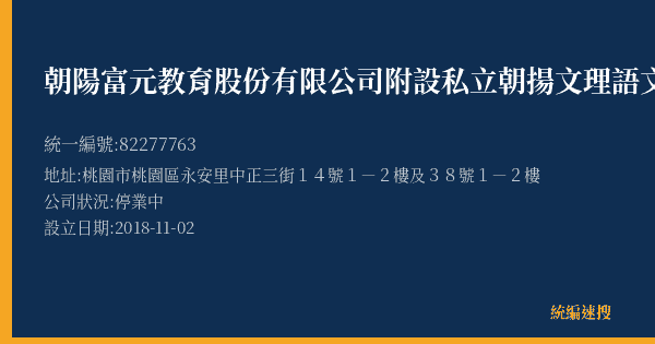 朝陽富元教育股份有限公司附設私立朝揚文理語文短期補習班成功分班的照片-統編 82277763(桃園市) 公司登記資料與營業項目詳細圖表