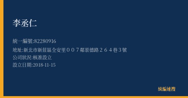 李丞仁的照片-統編 82280916(新北市) 公司登記資料與營業項目詳細圖表