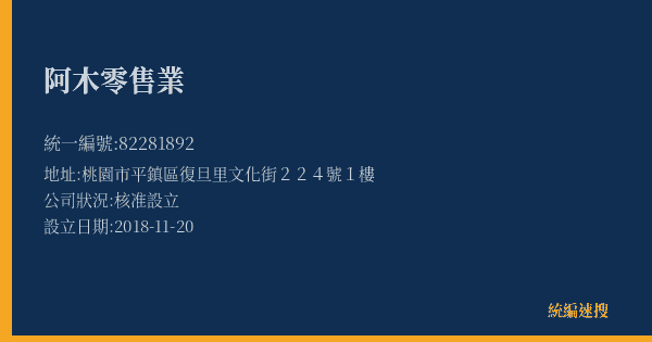 阿木零售業的照片-統編 82281892(桃園市) 公司登記資料與營業項目詳細圖表
