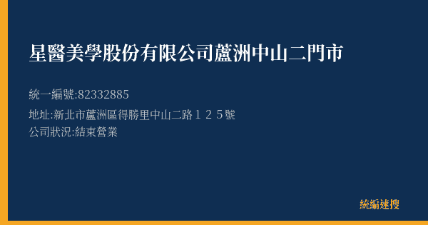 星醫美學股份有限公司蘆洲中山二門市的照片-統編 82332885(新北市) 公司登記資料與營業項目詳細圖表