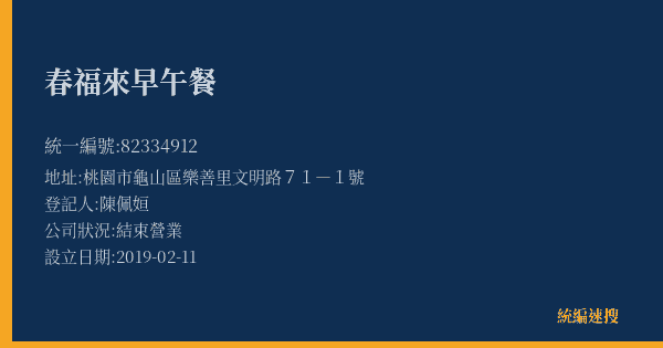 春福來早午餐的照片-統編 82334912(桃園市) 公司登記資料與營業項目詳細圖表