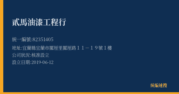 貳馬油漆工程行的照片-統編 82351405(宜蘭縣) 公司登記資料與營業項目詳細圖表