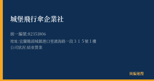 城堡飛行傘企業社的照片-統編 82351806(宜蘭縣) 公司登記資料與營業項目詳細圖表