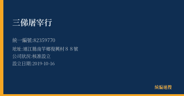 三俤屠宰行的照片-統編 82359770(連江縣) 公司登記資料與營業項目詳細圖表