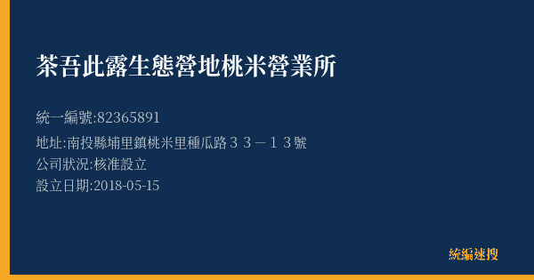 茶吾此露生態營地桃米營業所的照片-統編 82365891(南投縣) 公司登記資料與營業項目詳細圖表