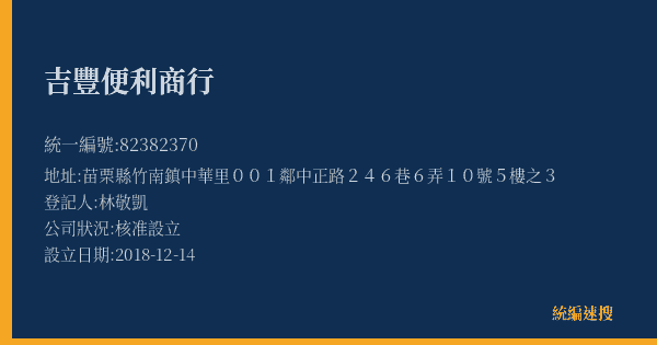 吉豐便利商行的照片-統編 82382370(苗栗縣) 公司登記資料與營業項目詳細圖表