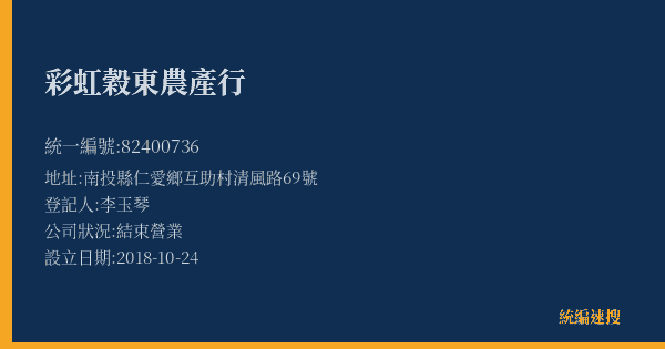 彩虹穀東農產行的照片-統編 82400736(南投縣) 公司登記資料與營業項目詳細圖表