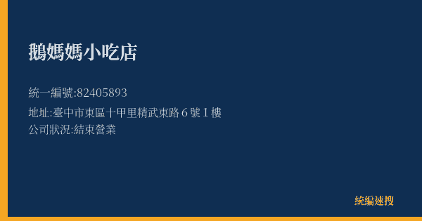 鵝媽媽小吃店的照片-統編 82405893(臺中市) 公司登記資料與營業項目詳細圖表