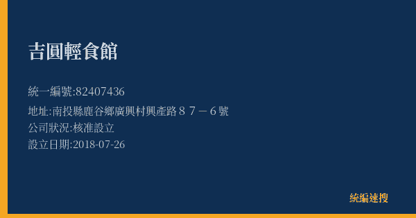 吉圓輕食館的照片-統編 82407436(南投縣) 公司登記資料與營業項目詳細圖表