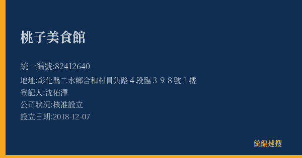桃子美食館的照片-統編 82412640(彰化縣) 公司登記資料與營業項目詳細圖表