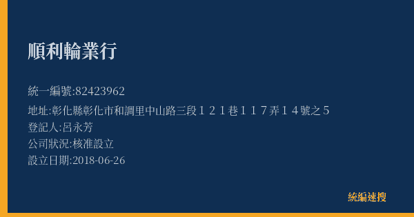 順利輪業行的照片-統編 82423962(彰化縣) 公司登記資料與營業項目詳細圖表