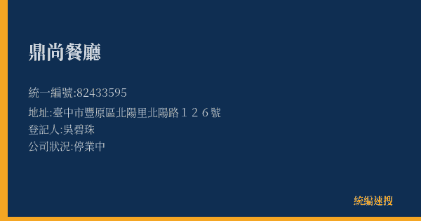 鼎尚餐廳的照片-統編 82433595(臺中市) 公司登記資料與營業項目詳細圖表