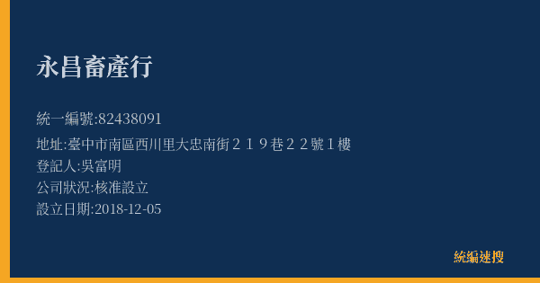 永昌畜產行的照片-統編 82438091(臺中市) 公司登記資料與營業項目詳細圖表