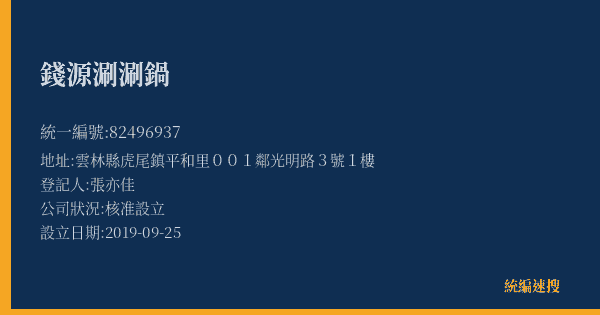 錢源涮涮鍋的照片-統編 82496937(雲林縣) 公司登記資料與營業項目詳細圖表