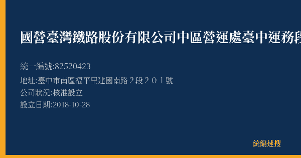 國營臺灣鐵路股份有限公司中區營運處臺中運務段五權站的照片-統編 82520423(臺中市) 公司登記資料與營業項目詳細圖表