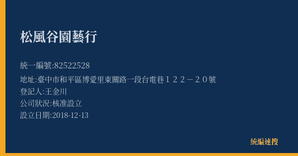 松風谷園藝行的照片-統編 82522528(臺中市) 公司登記資料與營業項目詳細圖表