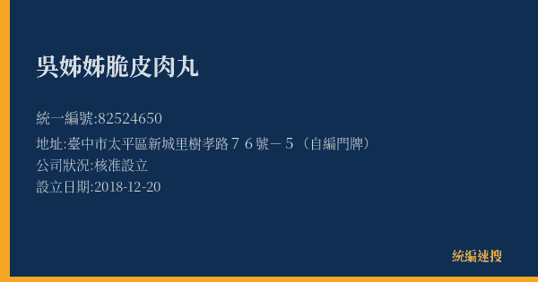 吳姊姊脆皮肉丸的照片-統編 82524650(臺中市) 公司登記資料與營業項目詳細圖表