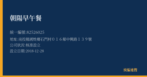 朝陽早午餐的照片-統編 82526025(南投縣) 公司登記資料與營業項目詳細圖表