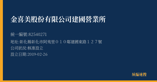 金喜美股份有限公司建國營業所的照片-統編 82540271(彰化縣) 公司登記資料與營業項目詳細圖表