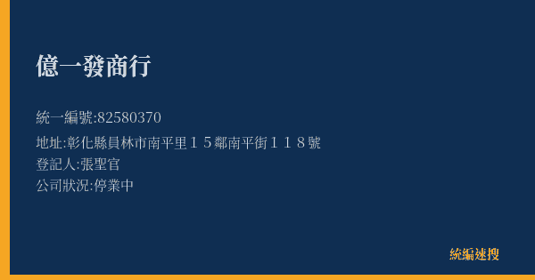 億一發商行的照片-統編 82580370(彰化縣) 公司登記資料與營業項目詳細圖表