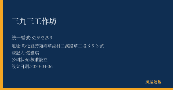 三九三工作坊的照片-統編 82592299(彰化縣) 公司登記資料與營業項目詳細圖表