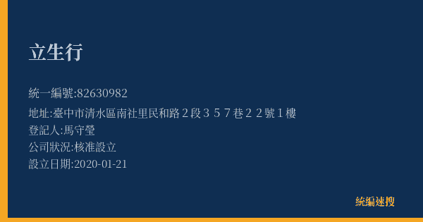 立生行的照片-統編 82630982(臺中市) 公司登記資料與營業項目詳細圖表