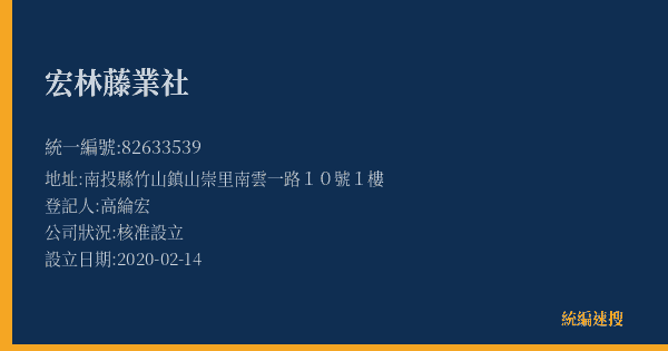 宏林藤業社的照片-統編 82633539(南投縣) 公司登記資料與營業項目詳細圖表