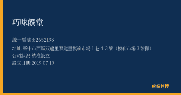 巧味饌堂的照片-統編 82652198(臺中市) 公司登記資料與營業項目詳細圖表