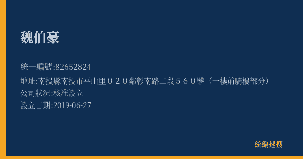 魏伯豪的照片-統編 82652824(南投縣) 公司登記資料與營業項目詳細圖表