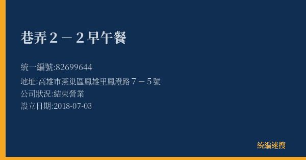 巷弄2-2早午餐的照片-統編 82699644(高雄市) 公司登記資料與營業項目詳細圖表