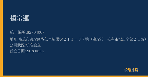 楊宗運的照片-統編 82704007(高雄市) 公司登記資料與營業項目詳細圖表