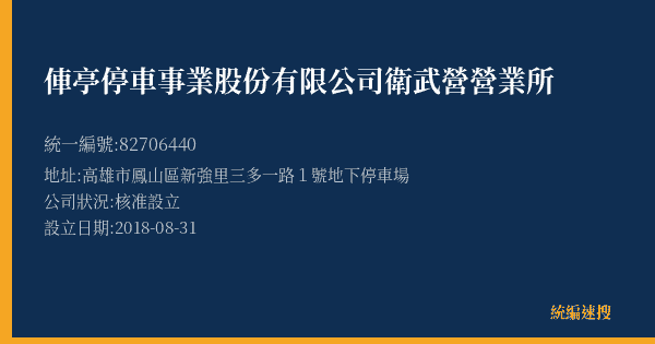 俥亭停車事業股份有限公司衛武營營業所的照片-統編 82706440(高雄市) 公司登記資料與營業項目詳細圖表