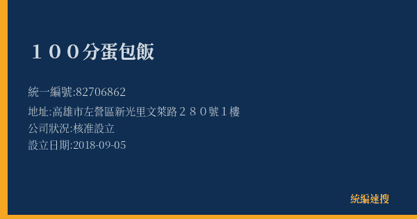 100分蛋包飯的照片-統編 82706862(高雄市) 公司登記資料與營業項目詳細圖表