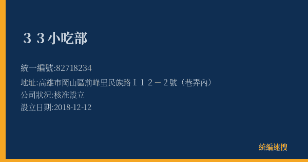 33小吃部的照片-統編 82718234(高雄市) 公司登記資料與營業項目詳細圖表