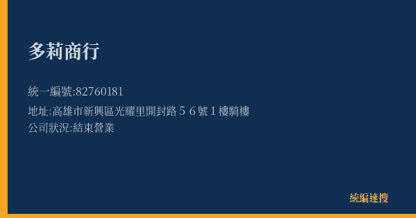 多莉商行的照片-統編 82760181(高雄市) 公司登記資料與營業項目詳細圖表