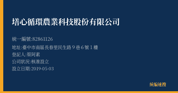 墡心循環農業科技股份有限公司的照片-統編 82861126(臺中市) 公司登記資料與營業項目詳細圖表