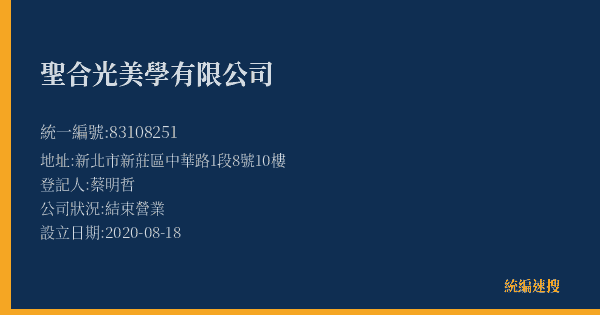 聖合光美學有限公司的照片-統編 83108251(新北市) 公司登記資料與營業項目詳細圖表