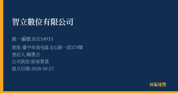 智立數位有限公司的照片-統編 83134933(臺中市) 公司登記資料與營業項目詳細圖表