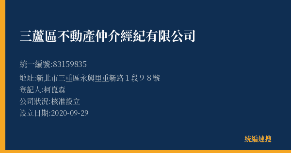 三蘆區不動產仲介經紀有限公司的照片-統編 83159835(新北市) 公司登記資料與營業項目詳細圖表