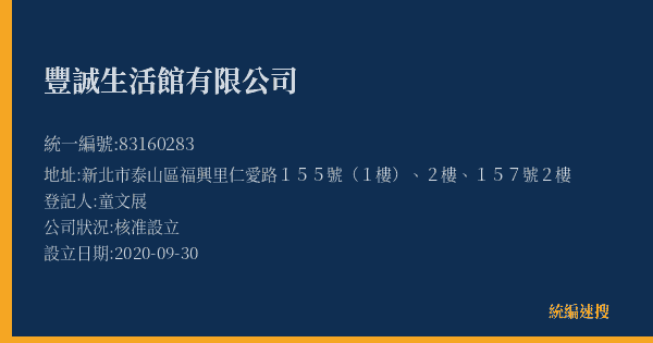 豐誠生活館有限公司的照片-統編 83160283(新北市) 公司登記資料與營業項目詳細圖表